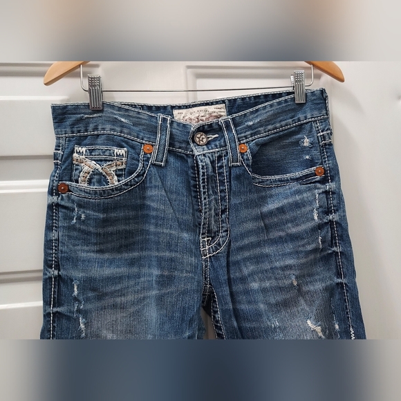BIG STAR PIONEER MEN'S DISTRESSED & DESTROYED RELAXED BOOTCUT JEANS SIZE 31R X34 - Picture 11 of 13